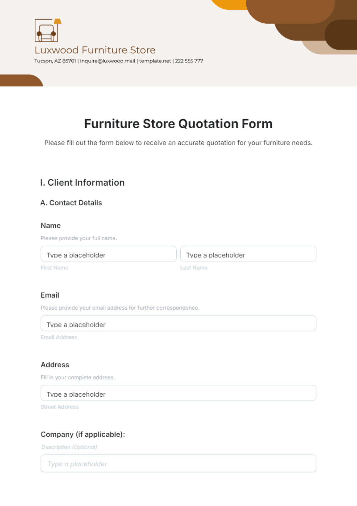 Furniture Store Quotation Form Template