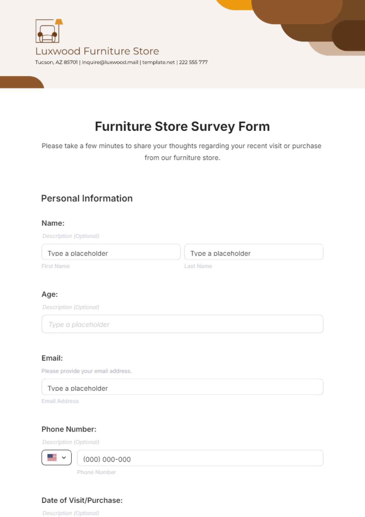 Furniture Store Survey Form Template