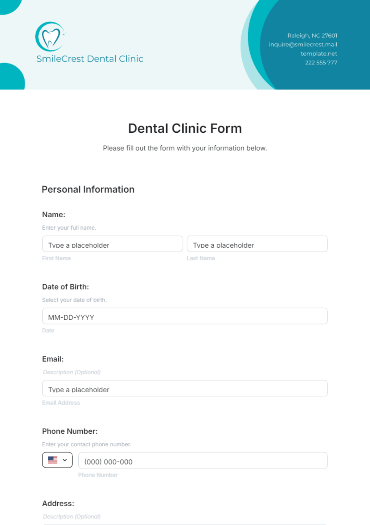 Dental Clinic Form Template - Edit Online & Download