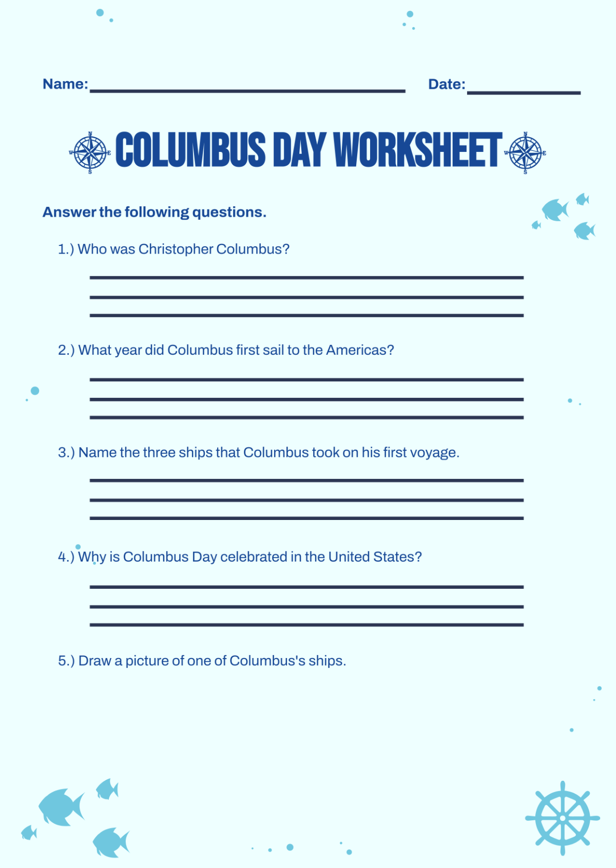 Columbus Day Worksheet