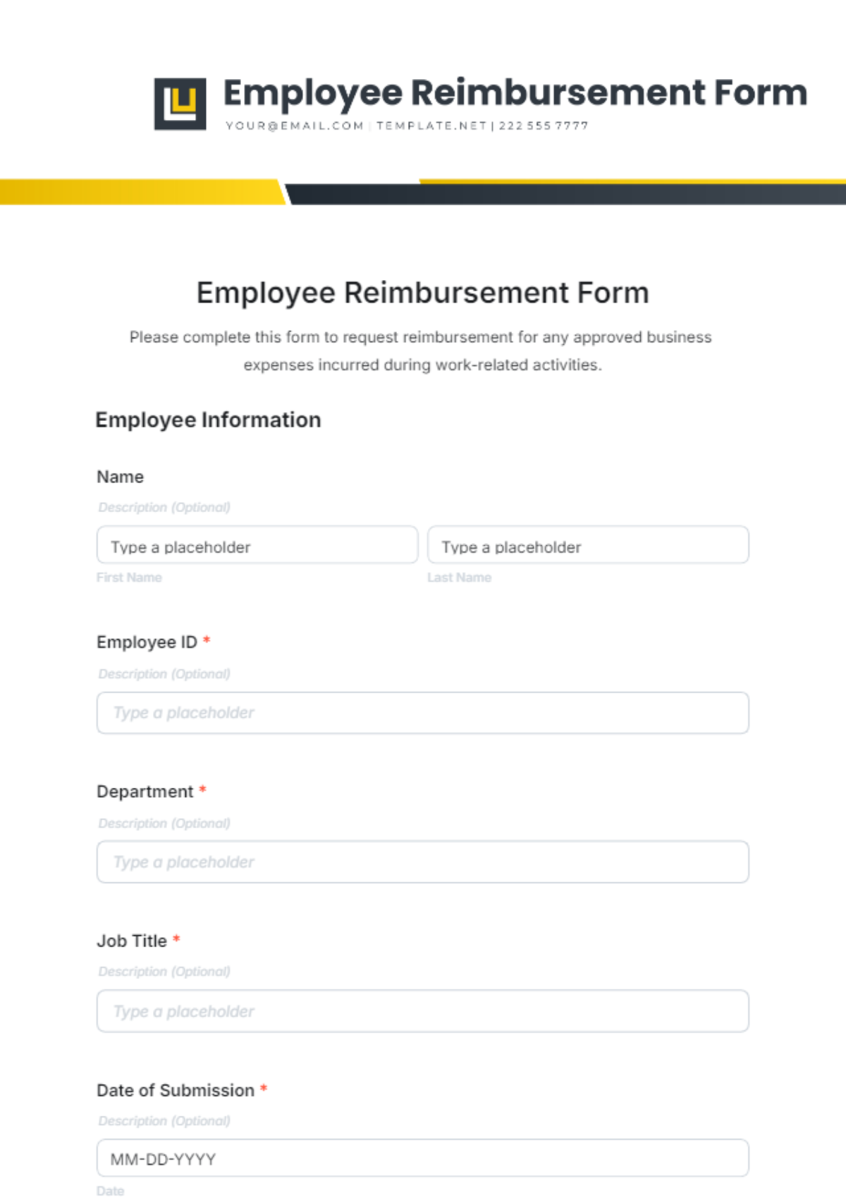 Employee Reimbursement Form Template - Edit Online & Download