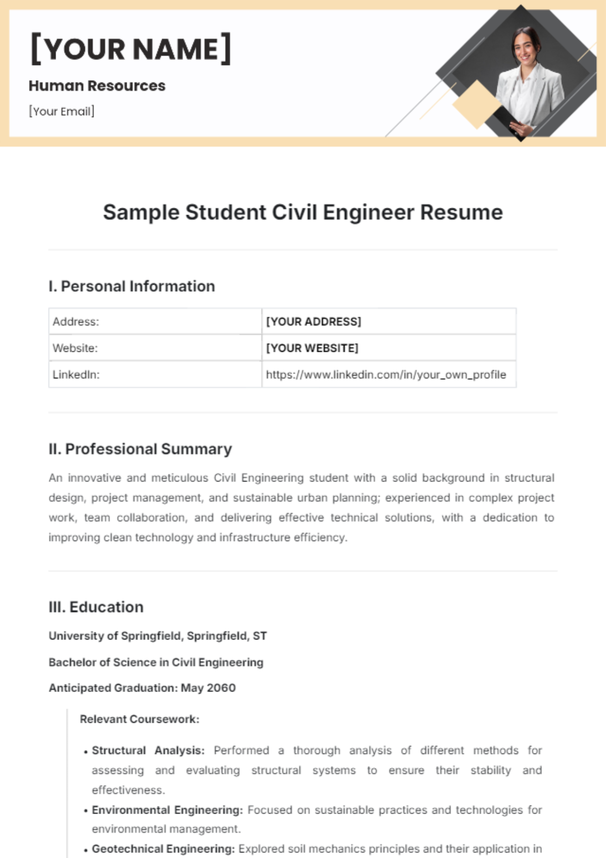 Sample Student Civil Engineer Resume Template - Edit Online & Download