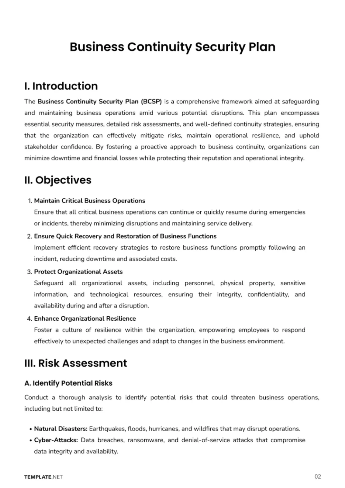 Free Business Continuity Security Plan Template to Edit Online