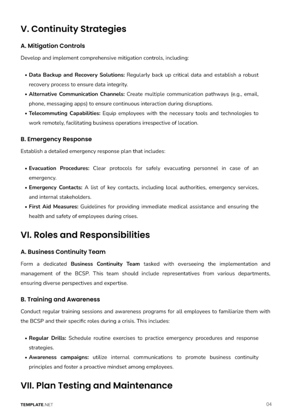 Free Business Continuity Security Plan Template to Edit Online