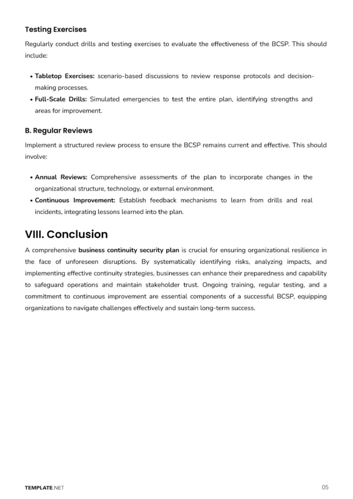 Free Business Continuity Security Plan Template to Edit Online