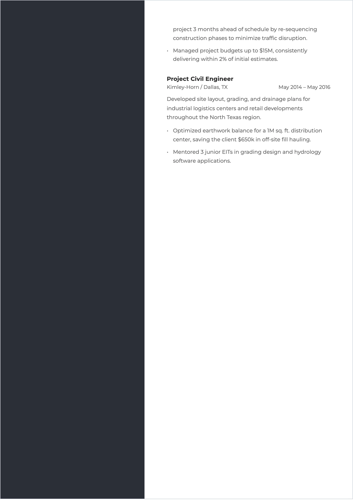 Free Simple Senior Civil Engineer ATS Resume Template