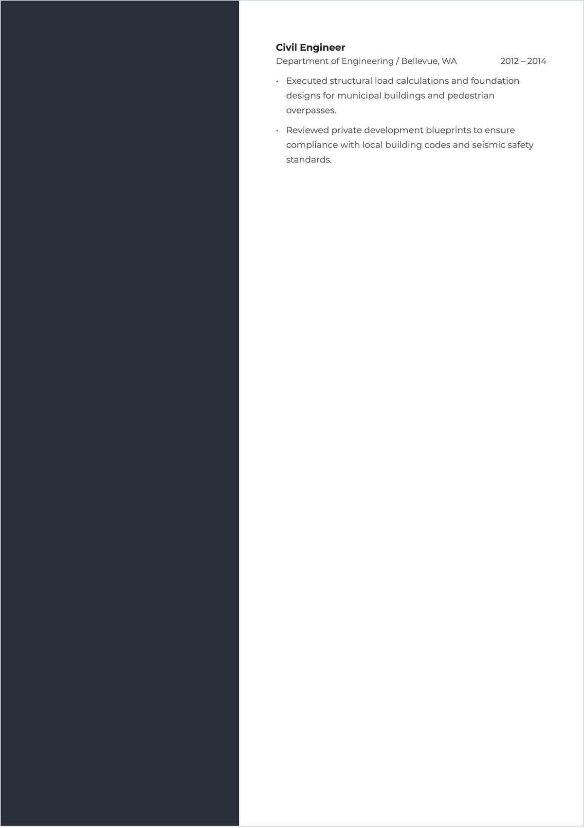 Free Experienced Civil Engineering ATS Resume Template