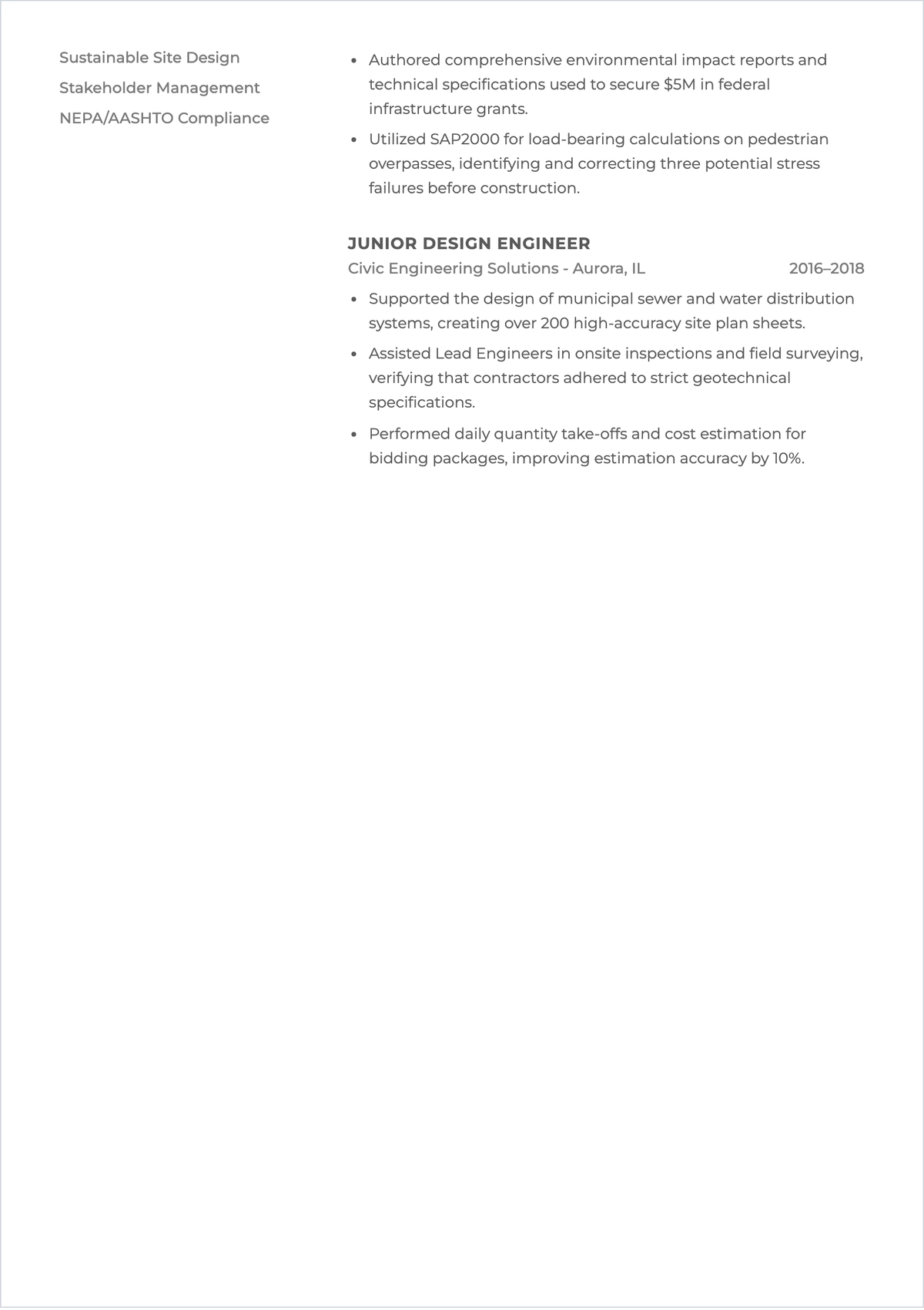 Free Simple Project Civil Engineer ATS Resume Template