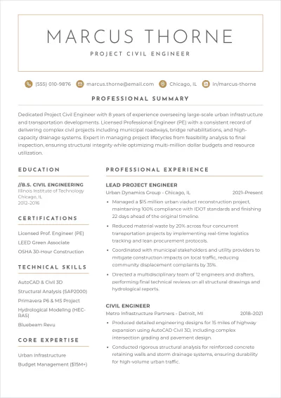 Free Simple Project Civil Engineer ATS Resume Template