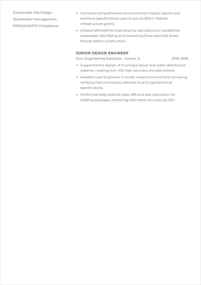Free Simple Project Civil Engineer ATS Resume Template