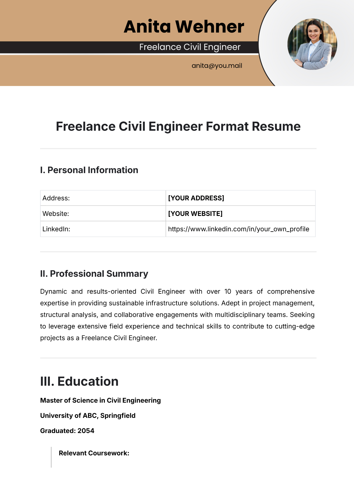 Freelance Civil Engineer Format Resume Template - Edit Online & Download