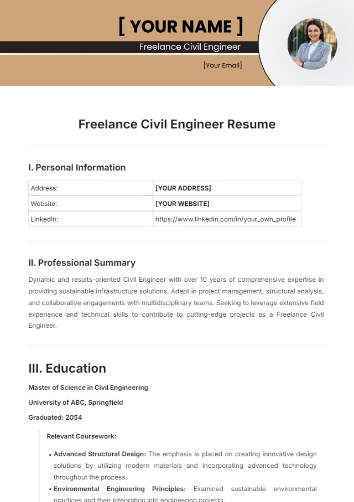 Freelance Civil Engineer Resume Template - Edit Online & Download