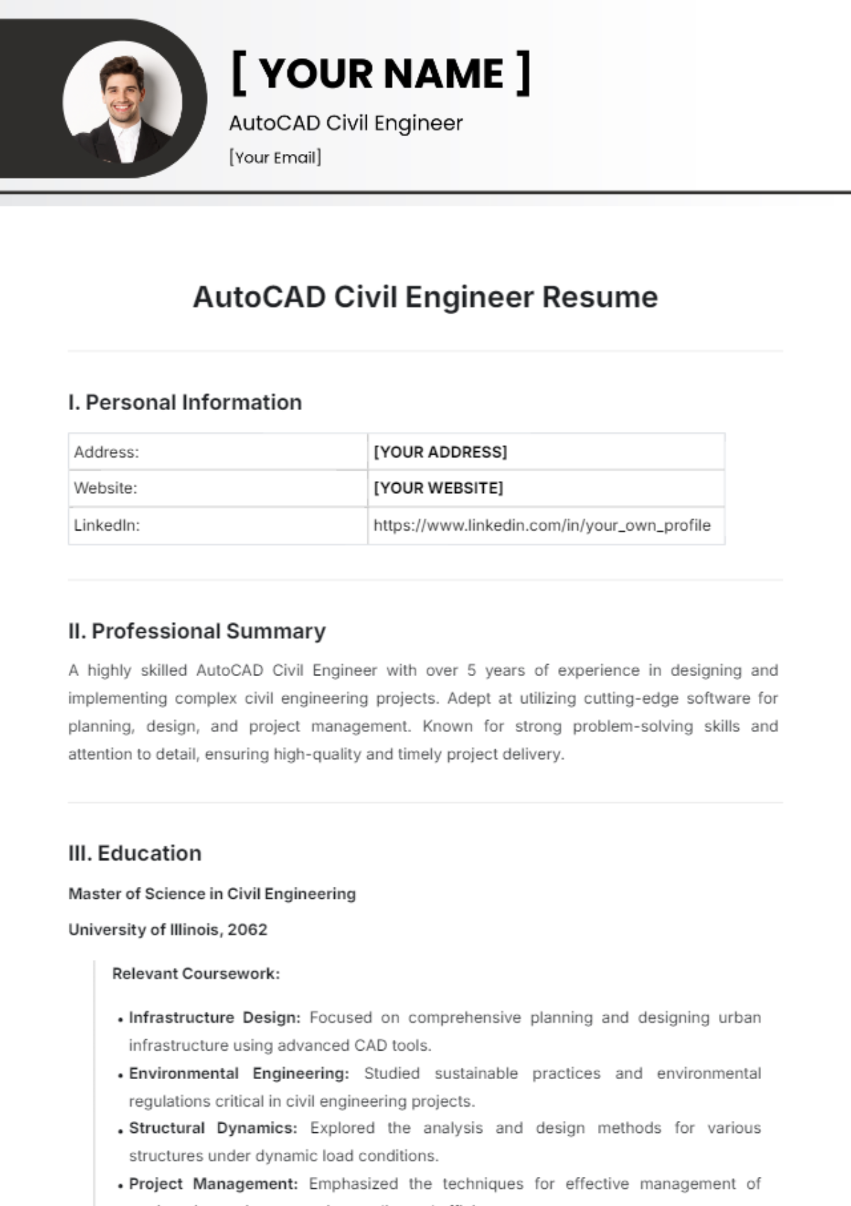 AutoCAD Civil Engineer Resume Template - Edit Online & Download