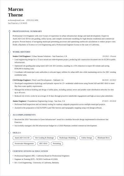Free AutoCAD Civil Engineer ATS Resume Template, AI Resume Builder