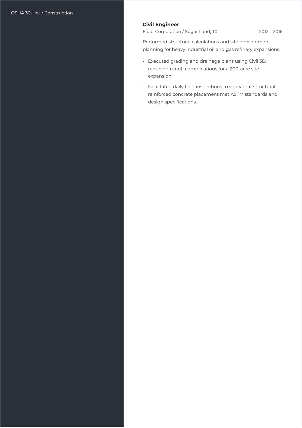 Free Primavera P6 Civil Engineer ATS Resume Template