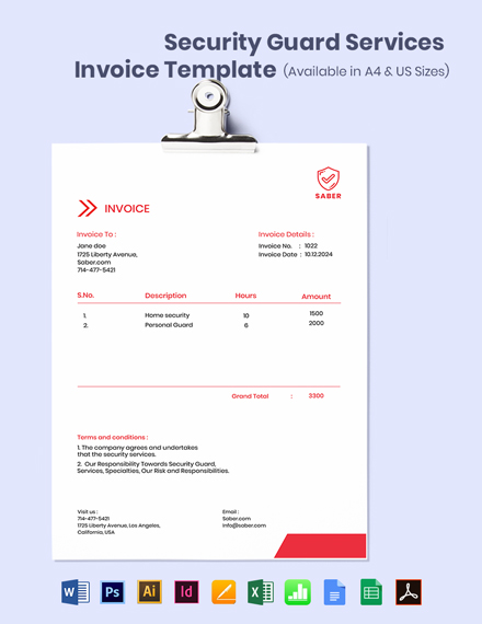 security guard services invoice template  pdf  word doc