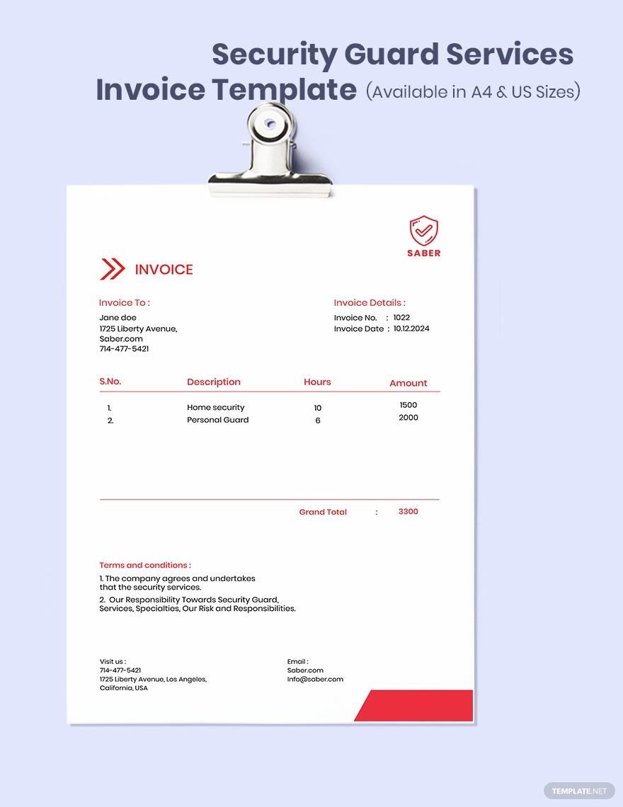 Security Guard Services Invoice Template