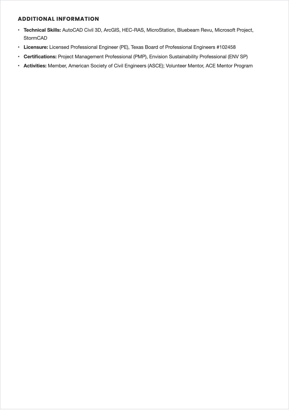 Free Civil Engineer ATS Resume Outline for Government Job Template