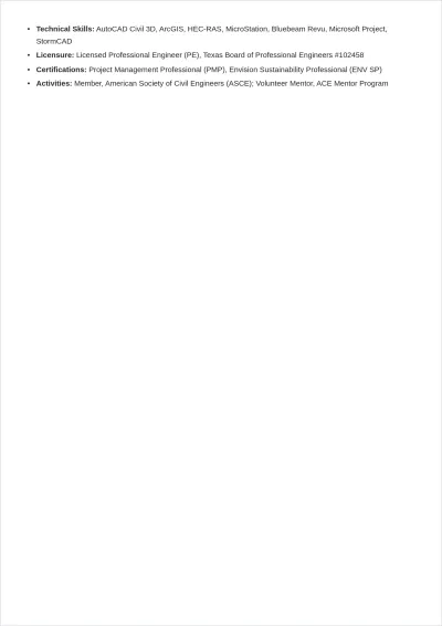 Free Civil Engineer ATS Resume Outline for Government Job Template