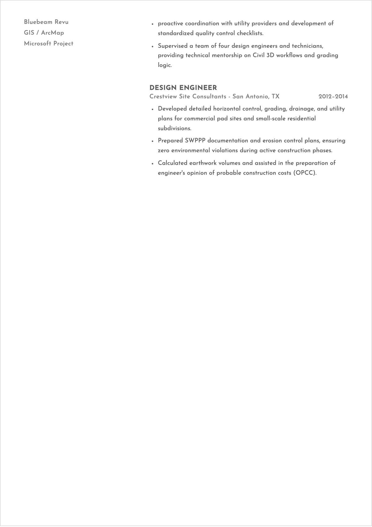 Free Land Development Civil Engineer ATS Resume Template