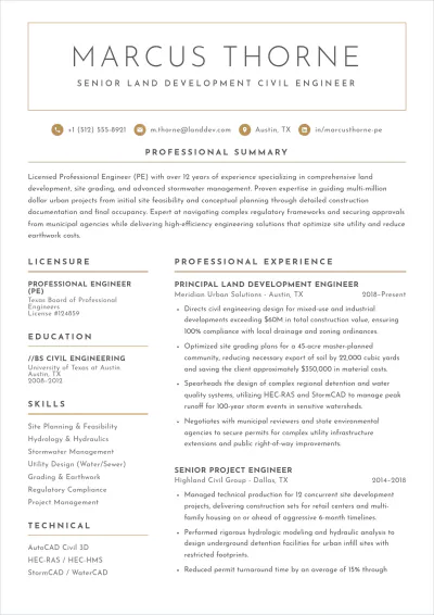 Free Land Development Civil Engineer ATS Resume Template