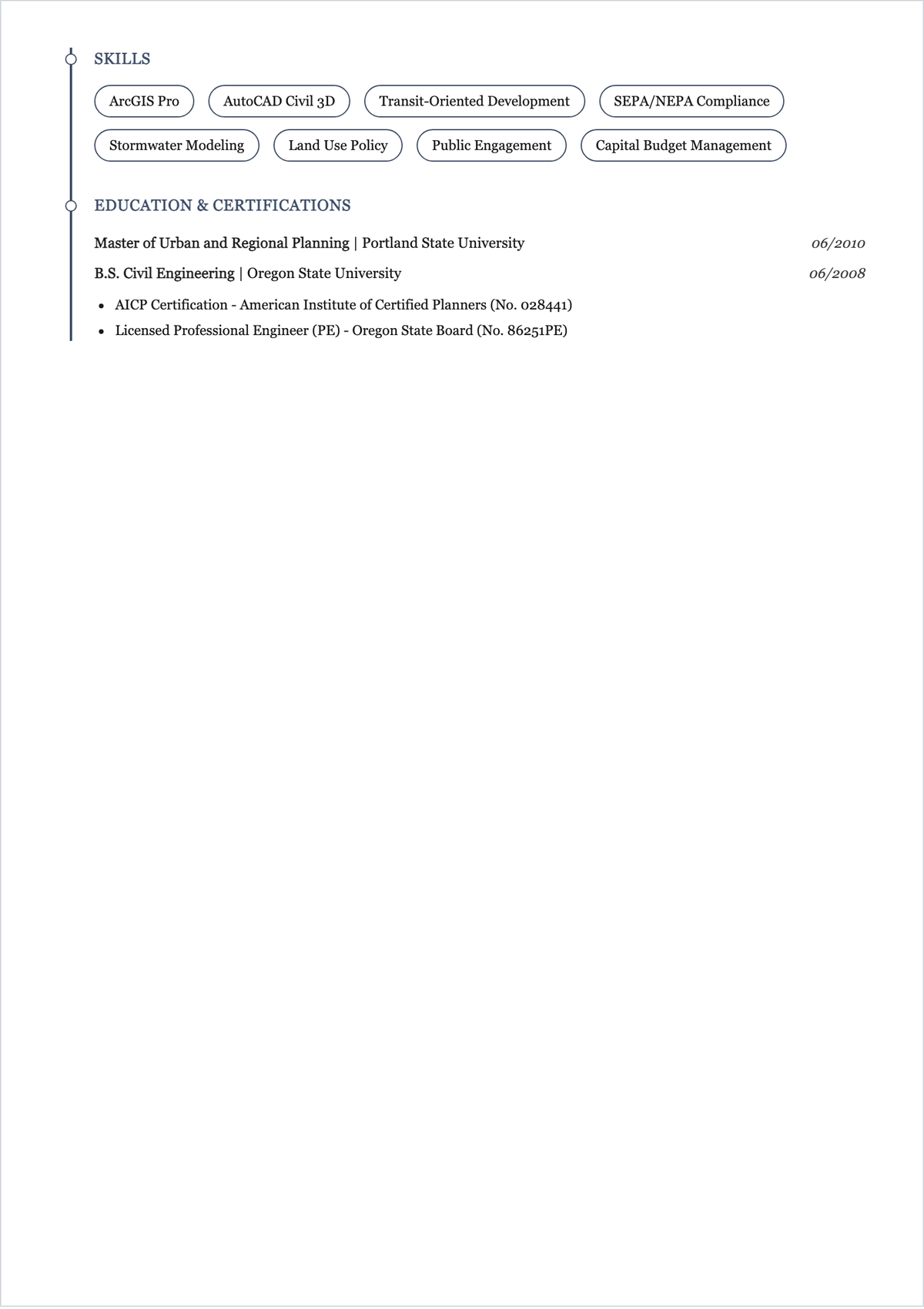 Free Urban Planner Civil Engineering Resume Template to Edit Online
