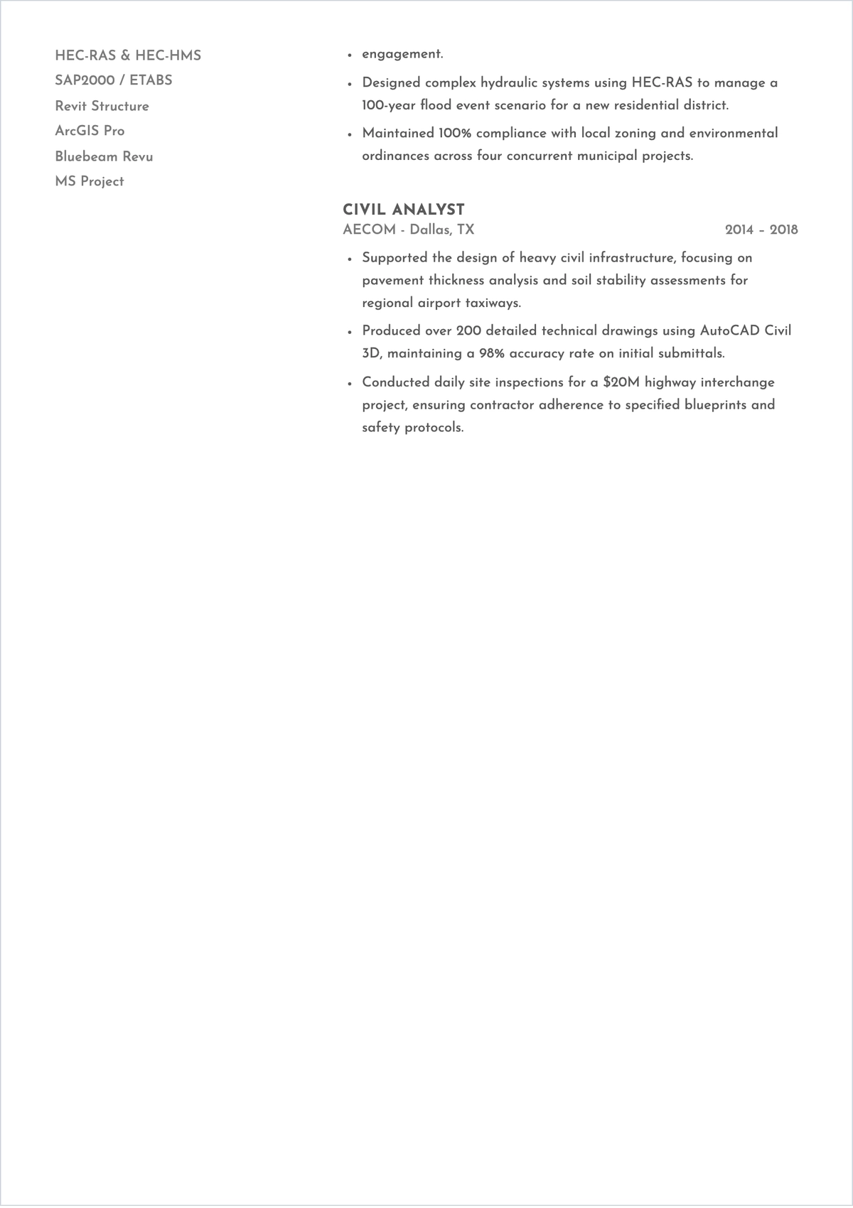 Free Blank Civil Engineer ATS Resume Template, AI Resume Builder