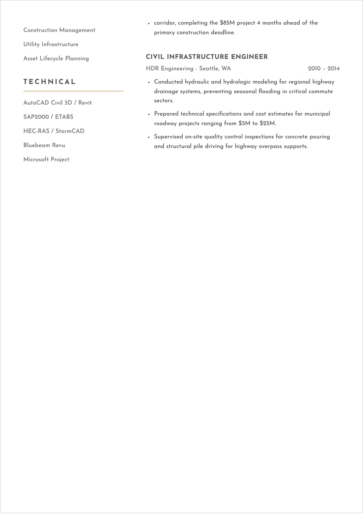 Free Printable Infrastructure Civil Engineer ATS Resume Template