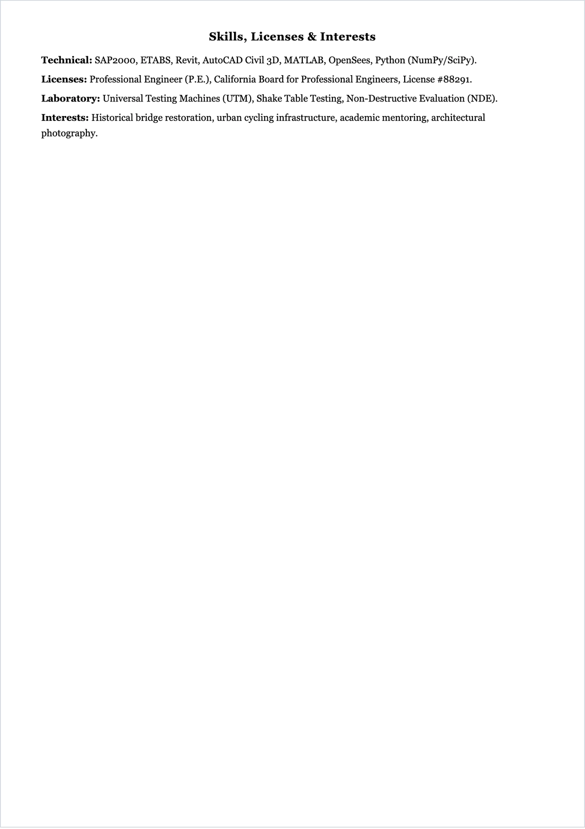 Free Civil Engineering Lecturer ATS Resume Template, AI Resume Builder