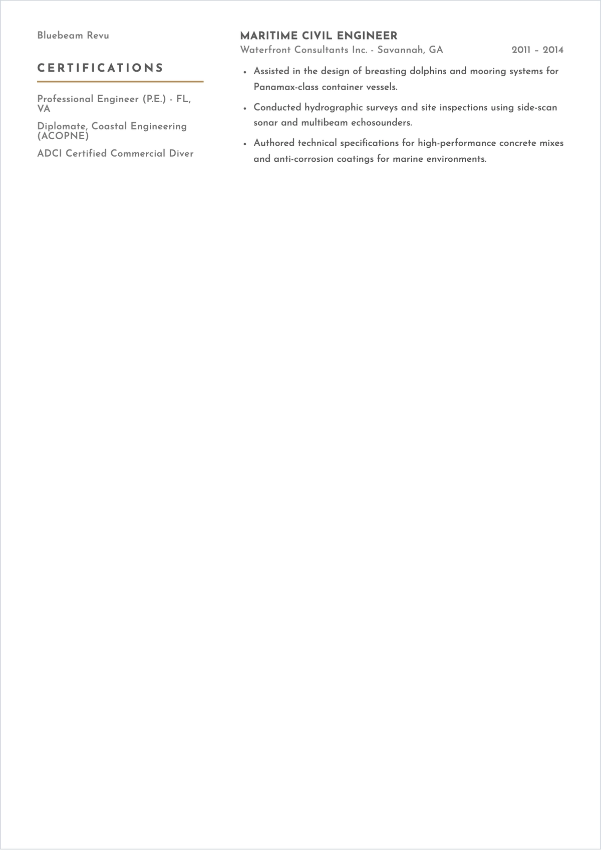 Free Professional Marine Civil Engineer ATS Resume Template
