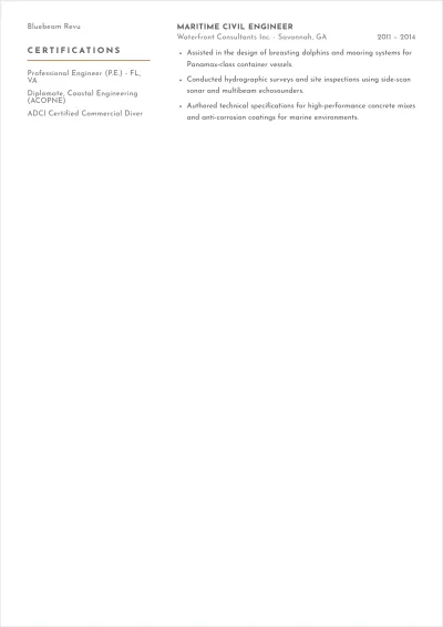 Free Professional Marine Civil Engineer ATS Resume Template