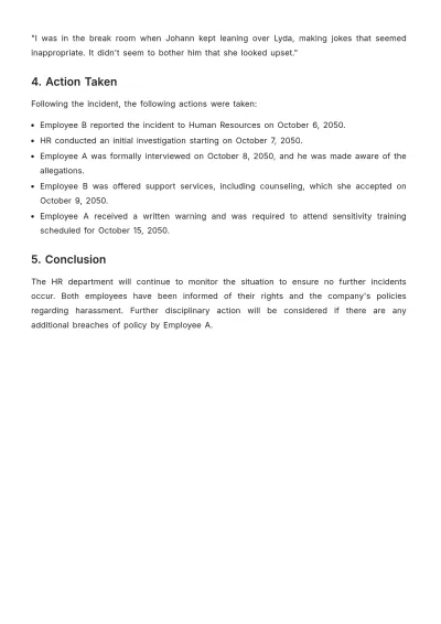 Free Harassment Employee Incident Report Template to Edit Online