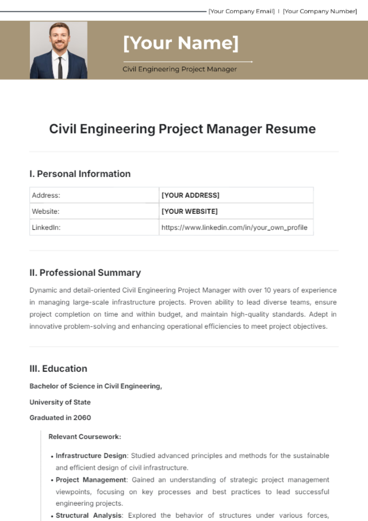 Civil Engineering Project Manager Resume Template - Edit Online & Download