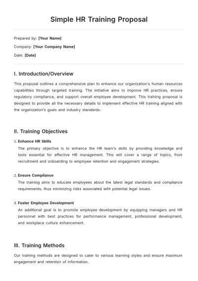 Free Simple HR Training Proposal Template to Edit Online