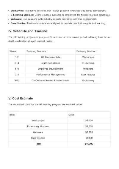 Free Simple HR Training Proposal Template to Edit Online