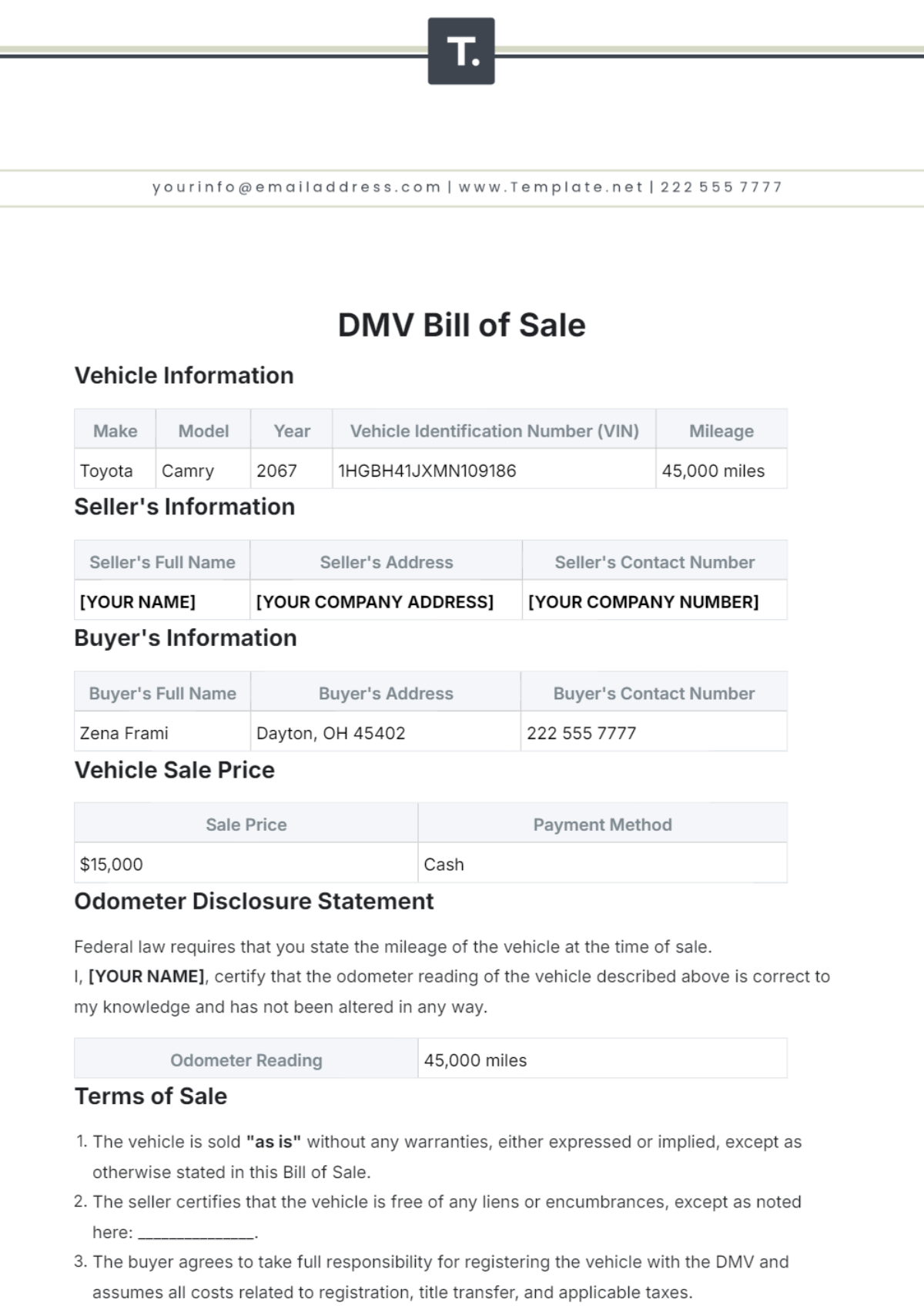 DMV Bill of Sale Template - Edit Online & Download