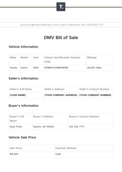 Free DMV Bill of Sale Template to Edit Online