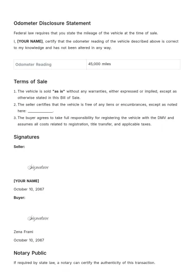 Free DMV Bill of Sale Template to Edit Online