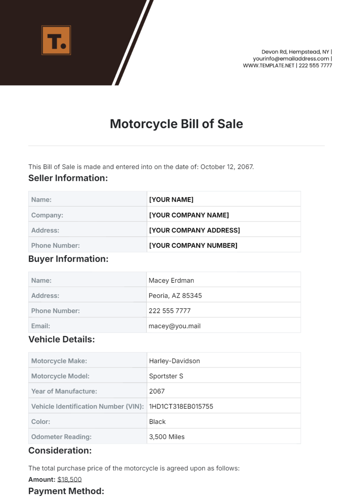 Motorcycle Bill of Sale Template - Edit Online & Download