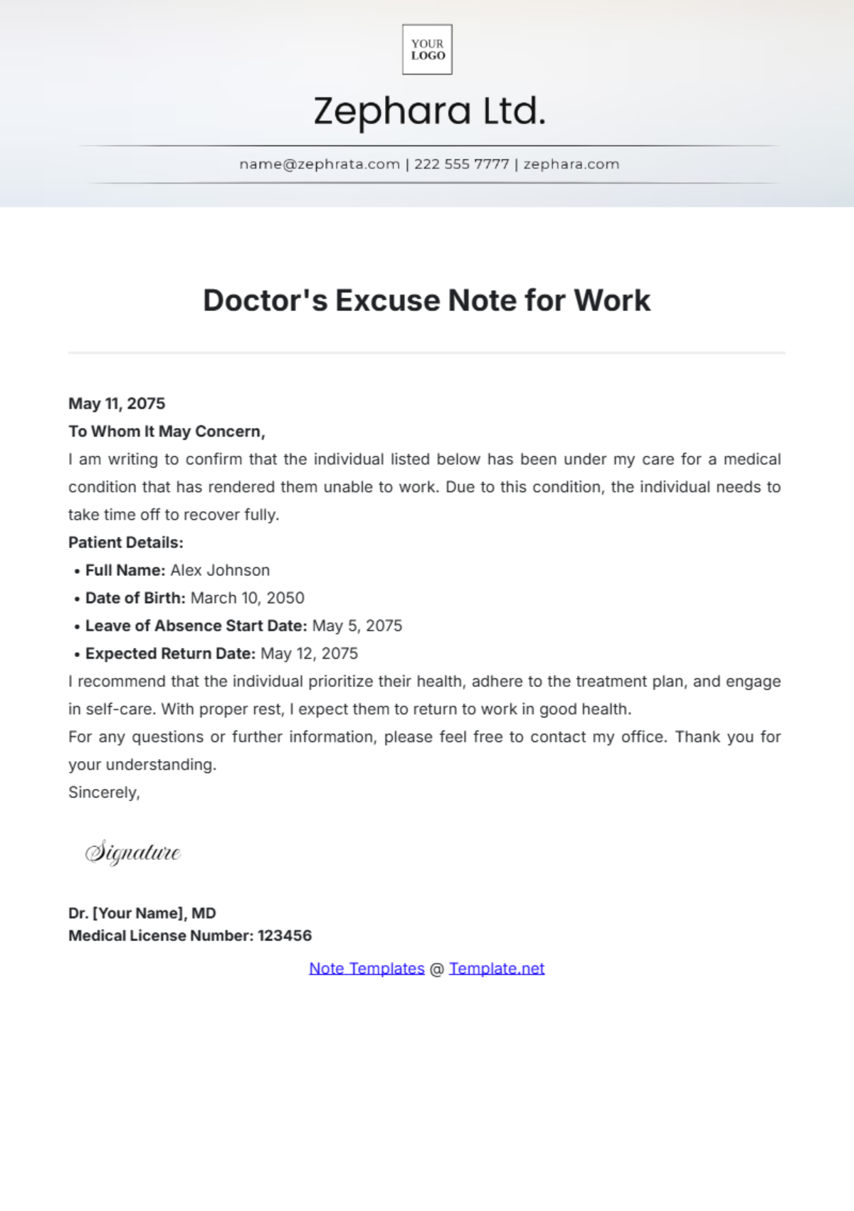Free Doctor s Note For Light Duty Template To Edit Online