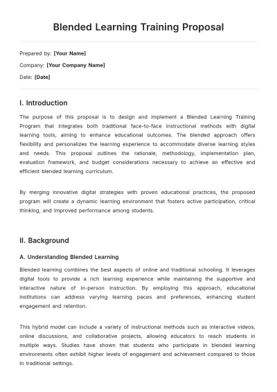 Free Blended Learning Training Proposal Template to Edit Online