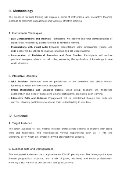 Free Webinar Training Proposal Layout Template to Edit Online
