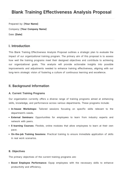 Free Blank Training Effectiveness Analysis Proposal Template to Edit Online