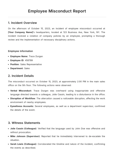 Free Employee Misconduct Report Template to Edit Online