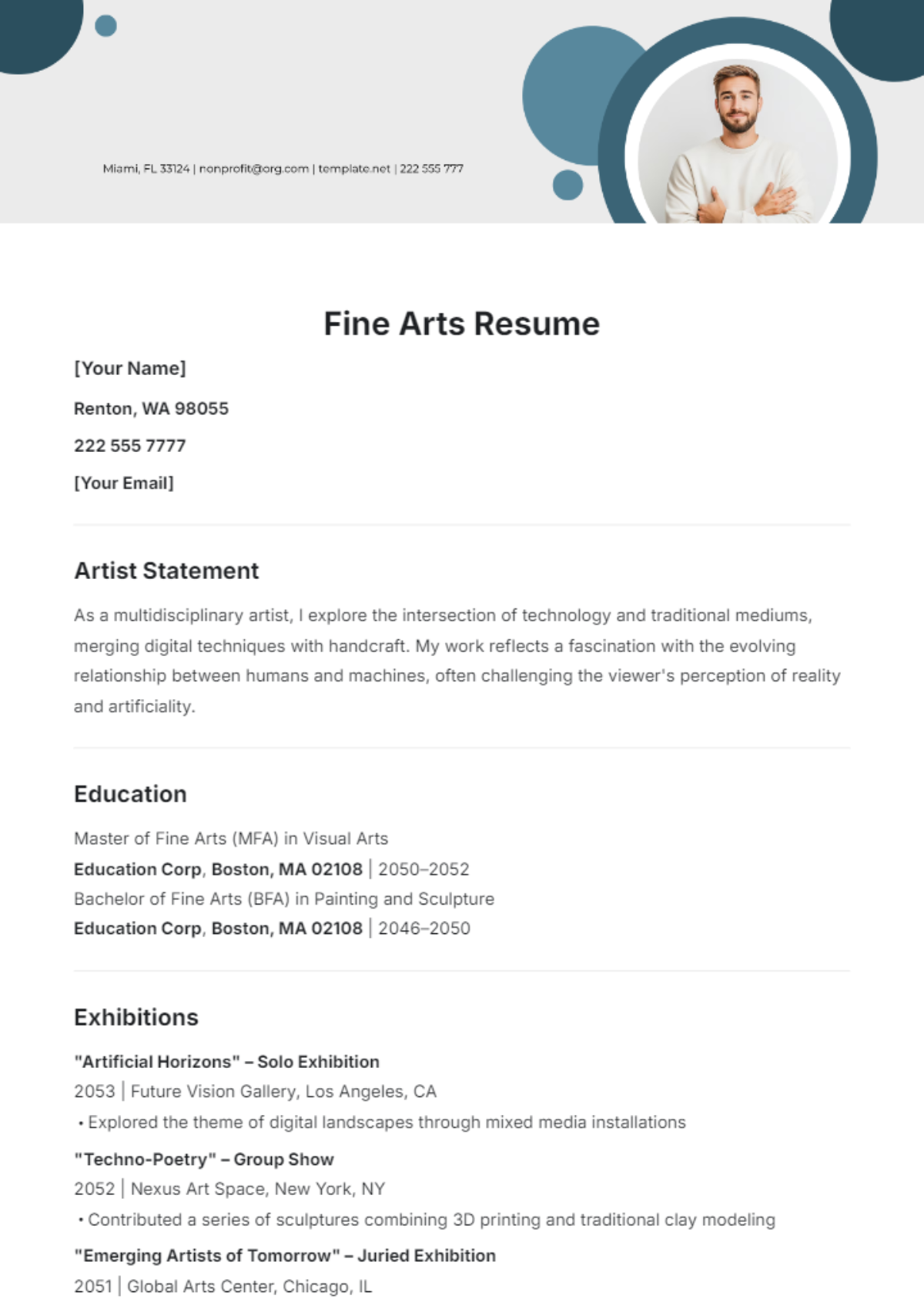 Fine Arts Resume Template - Edit Online & Download