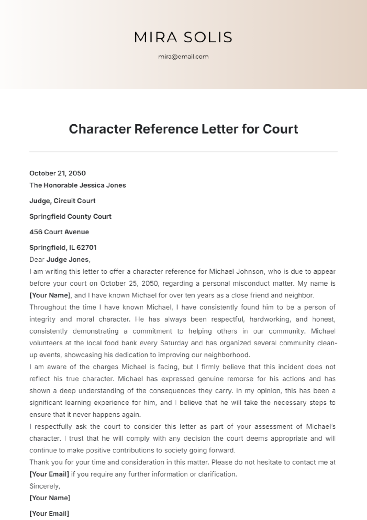 Character Reference Letter for Court Template - Edit Online & Download