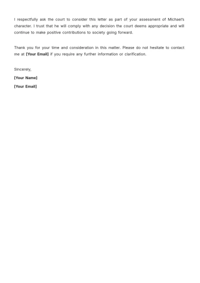 Free Character Reference Letter for Court Template to Edit Online