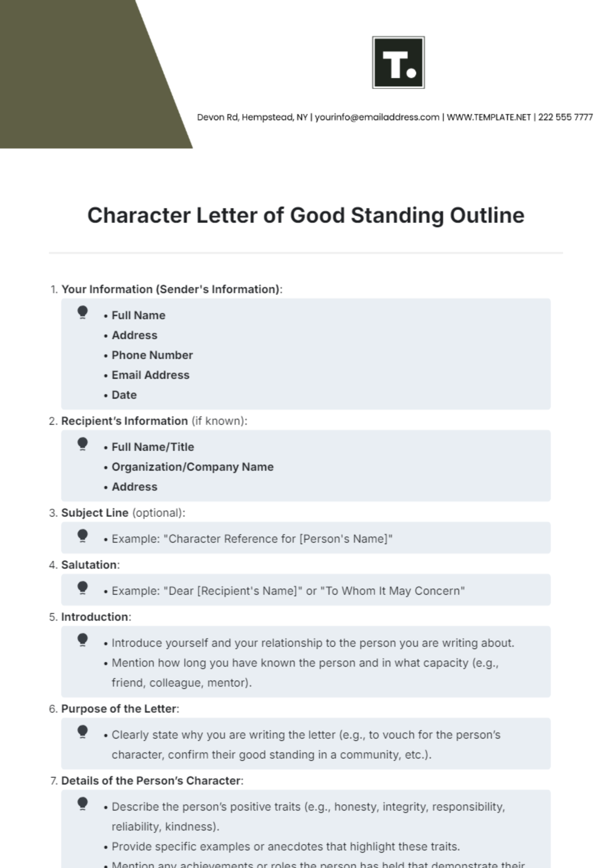 Character Letter of Good Standing Outline Template - Edit Online & Download