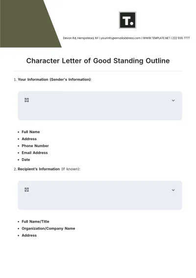 Free Character Letter of Good Standing Outline Template to Edit Online