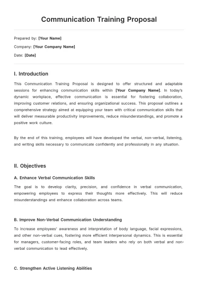 Free Communication Training Proposal Template to Edit Online